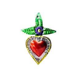Yellow Tin sacred heart with flower