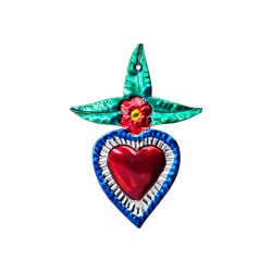 Blue Tin sacred heart with flower