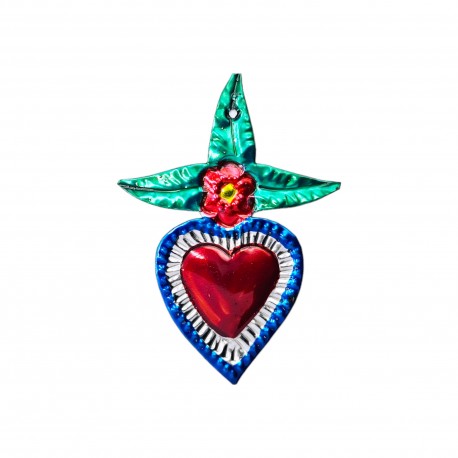 Blue Tin sacred heart with flower
