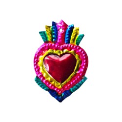 Pink Floral Exvoto tin sacred heart