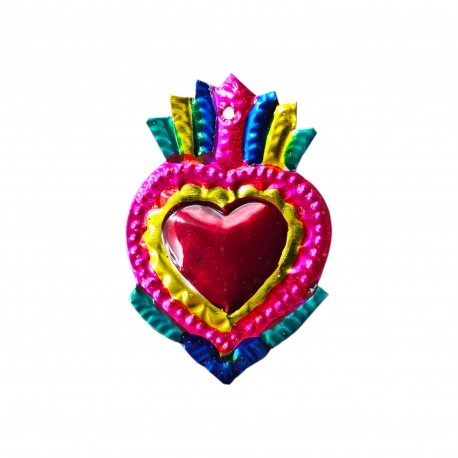 Pink Floral Exvoto tin sacred heart