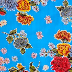 Blue Crisantemos oilcloth