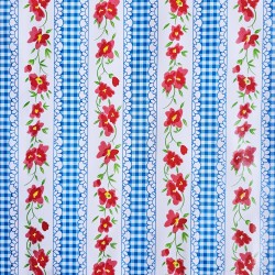 Toile cirée Vichy à fleurs Bleu