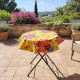 Exotic floral round tablecloth on a garden table for outdoor dining - Casa Frida