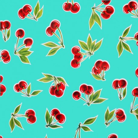 Mexicaans tafelzeil Cerezas Turkoois: vintage kersenmotief - Casa Frida
