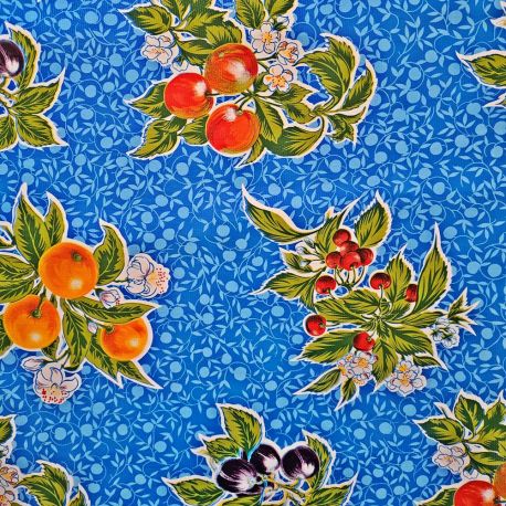 Mexikanisches Wachstuch Manzanitas Blau: Tischdecke mit Sommerfrüchte-Muster - Casa Frida