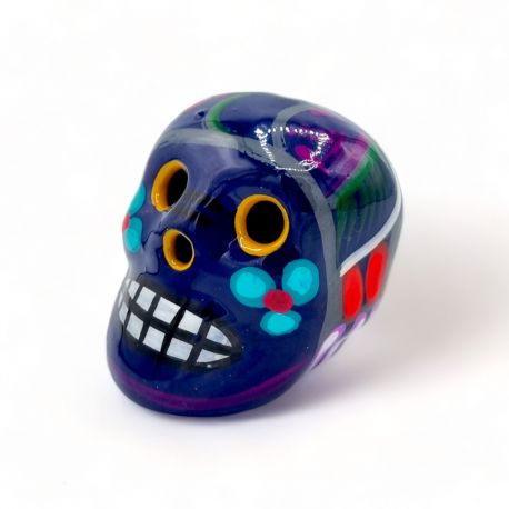 Imán Calavera pájaro azul noche en terracota esmaltada brillante - Casa Frida