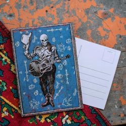 Skeleton guitarist cowboy postcard - Casa Frida